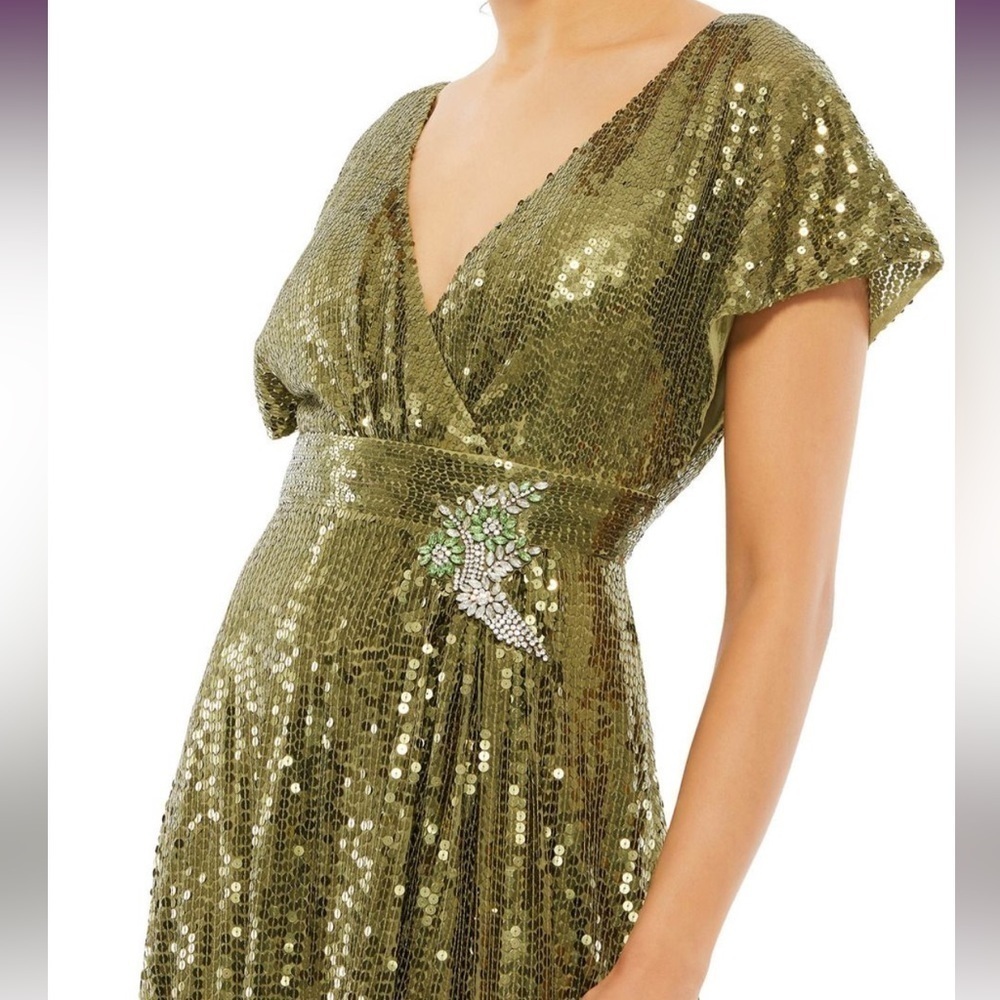 SEQUINED BUTTERFLY SLEEVE WRAP OVER A‎ LINE GOWN - Picture 13 of 17